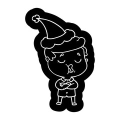 cartoon icon of a man talking wearing santa hat