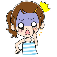 しみができてショックを受ける女性のイラスト