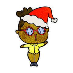 textured cartoon of a woman wearing spectacles wearing santa hat