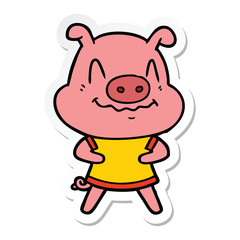 sticker of a nervous cartoon pig