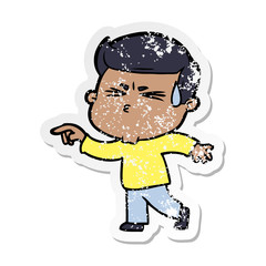 distressed sticker of a cartoon man sweating