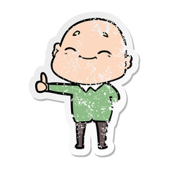 distressed sticker of a happy cartoon bald man