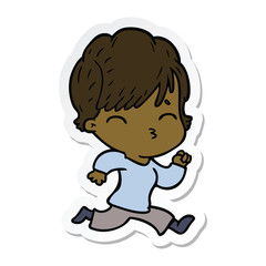 sticker of a cartoon woman thinking