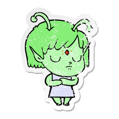 distressed sticker of a cartoon alien girl