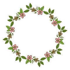 Vector illustration beauty leaf pink wreath frames bloom hand drawn