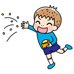 豆まきをする男の子のイラスト