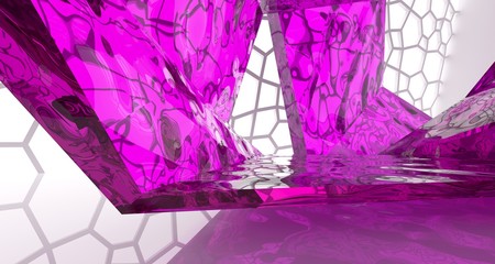 Abstract white and colored gradient glasses interior with window. 3D illustration and rendering.