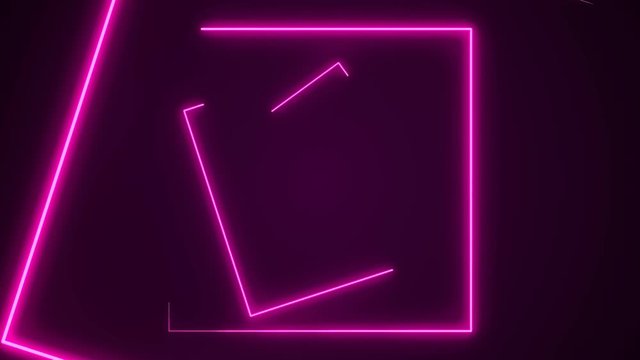 Futuristic HUD rectangle tunnel seamless loop. 4K Neon motion graphics for LED, TV, music, show, concerts. Bright retro cosmic night club 3D animation with data flow concept for speed and connection