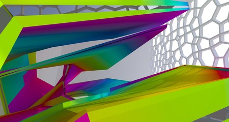 Abstract white and colored gradient  interior  with window. 3D illustration and rendering.