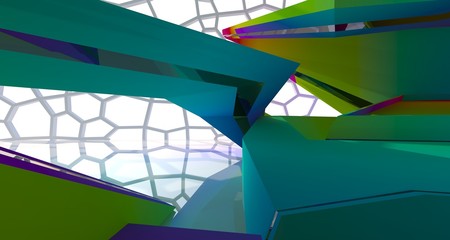 Abstract white and colored gradient  interior  with window. 3D illustration and rendering.