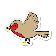 sticker of a cartoon robin taking flight