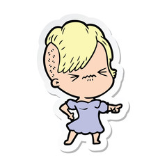 sticker of a cartoon annoyed hipster girl