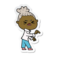 sticker of a cartoon angry woman