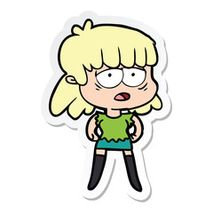sticker of a cartoon tired woman