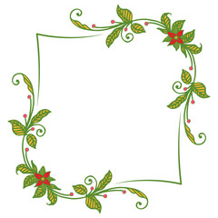 Vector illustration design artwork green leaf red flower frames hand drawn
