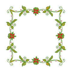 Vector illustration design artwork green leaf red flower frames hand drawn