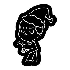 cartoon icon of a grumpy boy wearing santa hat