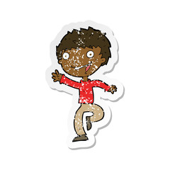retro distressed sticker of a cartoon excited boy