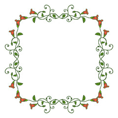 Vector illustration beauty frame flower trumpet red blooms hand drawn