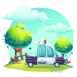 Vector background cartoon image Pin-up police car
