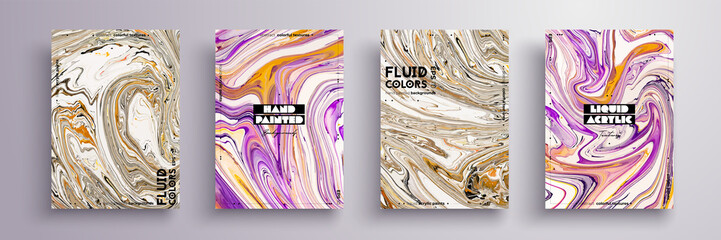 Abstract painting, can be used as a trendy background for wallpaper, poster, invitation, cover and presentation. Fluid art. Liquid marble texture with mixed of acrylic yellow, pink, black paints