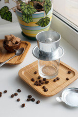 Coffee brewed in traditional vietnamese style, good morning relaxation ritual