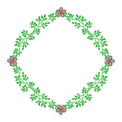 Vector illustration design artwork frame flower pink leaf green with greeting card template hand drawn