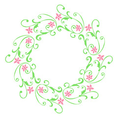 Fototapeta na wymiar Vector illustration design artwork frame flower pink leaf green with greeting card template hand drawn