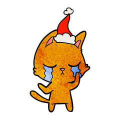 crying textured cartoon of a cat wearing santa hat