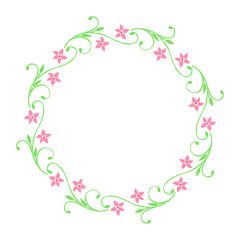 Vector illustration design artwork frame flower pink leaf green with greeting card template hand drawn