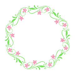 Vector illustration design artwork frame flower pink leaf green with greeting card template hand drawn