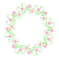 Vector illustration frames flowers leaf green round hand drawn