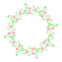 Vector illustration frames flowers leaf green round hand drawn