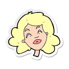 sticker of a cartoon happy female face
