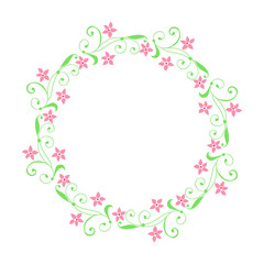 Vector illustration frames flowers leaf green round hand drawn