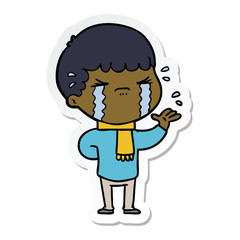sticker of a cartoon man crying