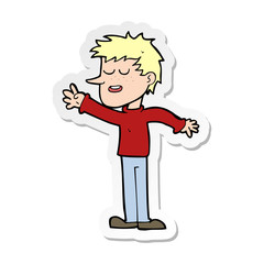 sticker of a cartoon happy man reaching