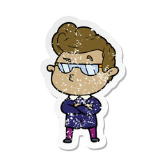 distressed sticker of a cartoon cool guy