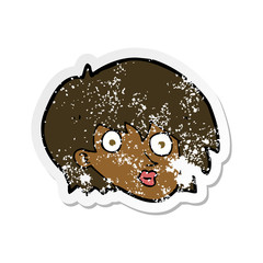 retro distressed sticker of a cartoon surprised female face