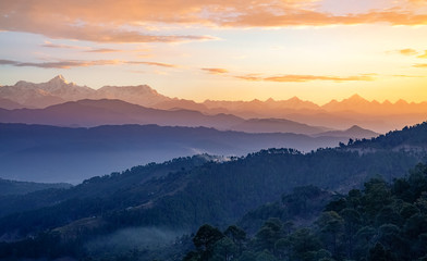 Himalaya mountain landscape at sunrise as seen from Kausani Uttarakhand India