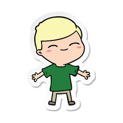 sticker of a cartoon smiling boy