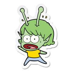 sticker of a cartoon shocked alien girl