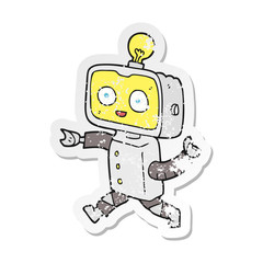 retro distressed sticker of a cartoon little robot