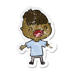 distressed sticker of a cartoon happy boy laughing