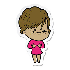 sticker of a cartoon frustrated woman