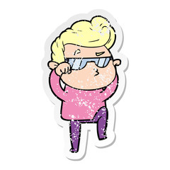 distressed sticker of a cartoon cool guy