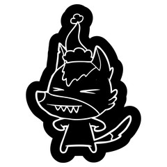 angry wolf cartoon icon of a wearing santa hat