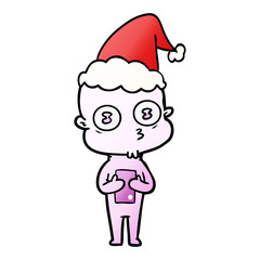gradient cartoon of a weird bald spaceman wearing santa hat