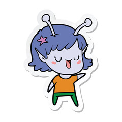 sticker of a happy alien girl cartoon