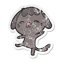 distressed sticker of a happy cartoon dancing dog